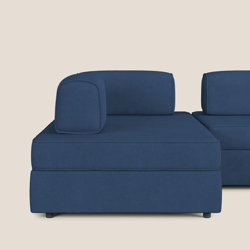 Liberty Canapé panoramique avec pouf extractible et dossiers amovibles en tissu doux imperméable T02 bleu