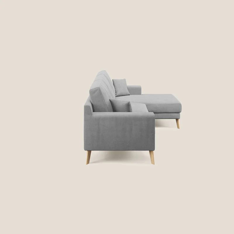Danish canapé d'angle moderne reversible en tissu doux imperméable T02 gris clair