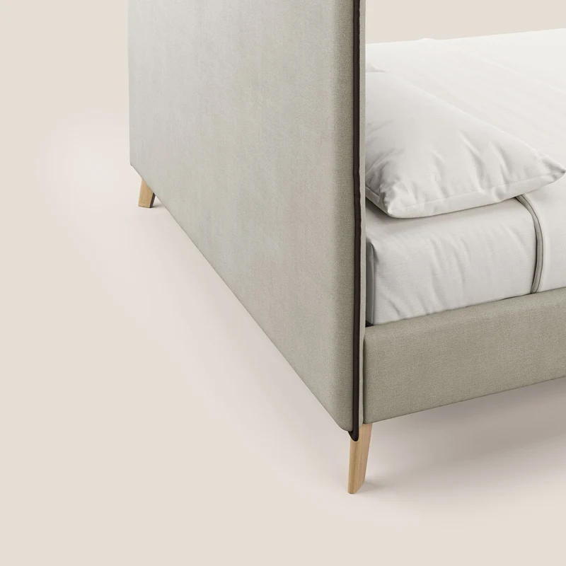 Leila lit rembourré avec pieds en bois et tissu détachable T17 crème - marron