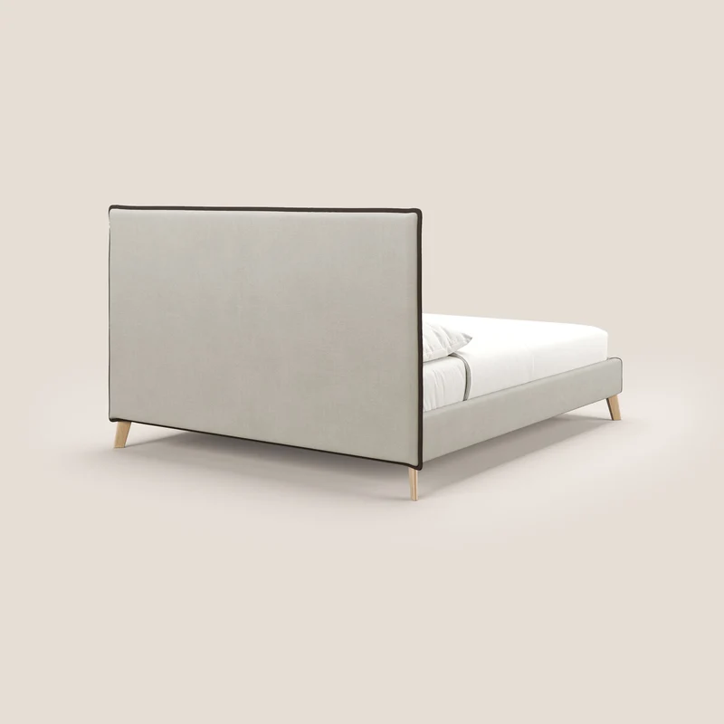 Leila lit rembourré avec pieds en bois et tissu détachable T17 crème - marron
