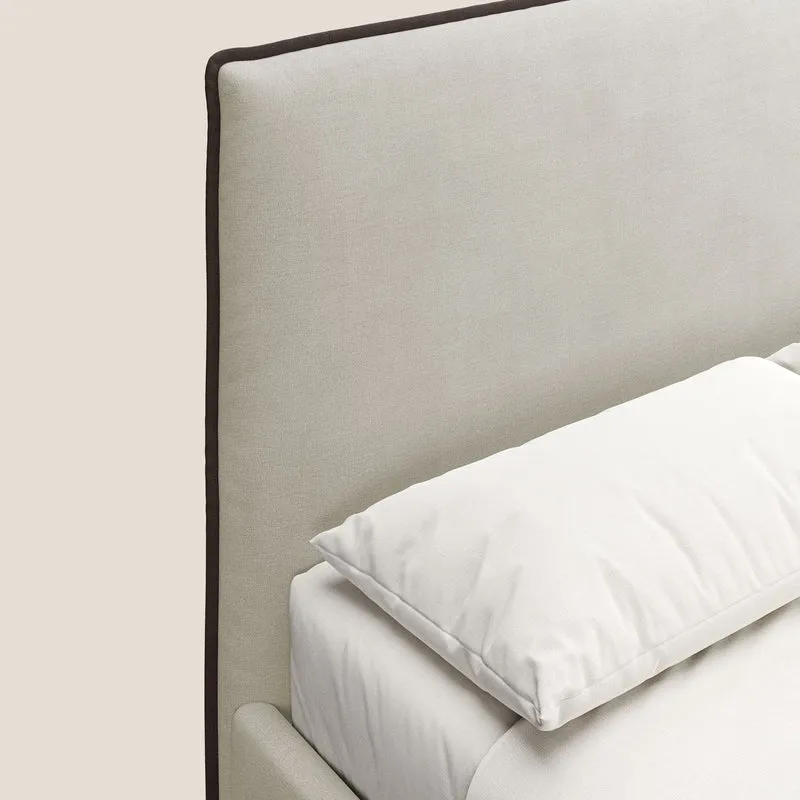 Leila lit rembourré avec pieds en bois et tissu détachable T17 crème - marron