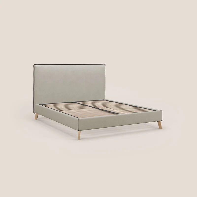 Leila lit rembourré avec pieds en bois et tissu détachable T17 crème - marron