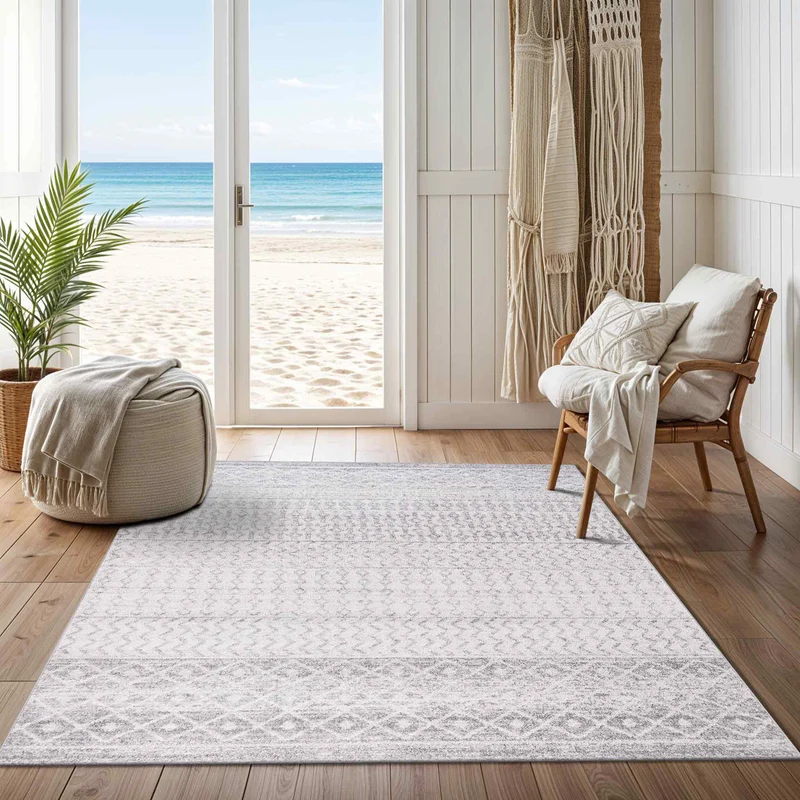 Tapis Scandinave Bohème Gris/Blanc Nice