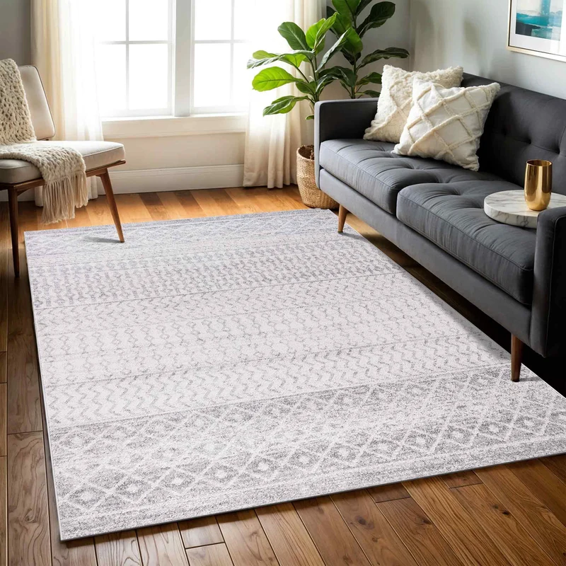 Tapis Scandinave Bohème Gris/Blanc Nice