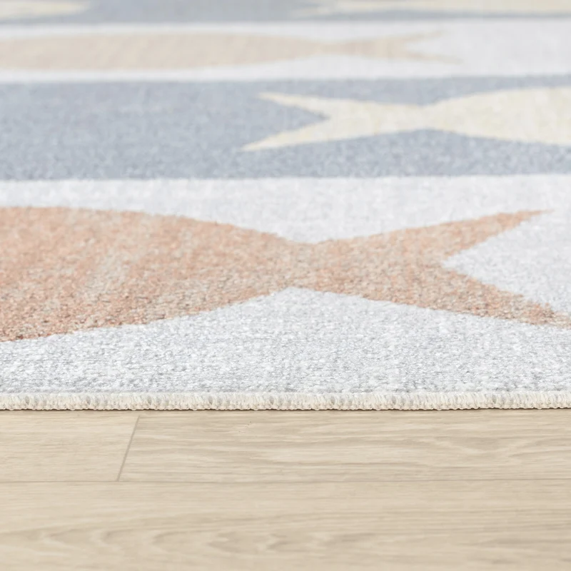 Tapis Enfant Lavable en Machine Poissons Beige/Gris/Orange Pekin