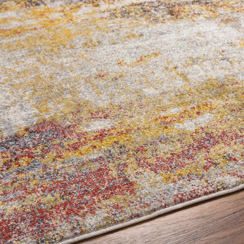 Tapis Rond Abstrait Moderne Multicolore/Orange Rond Sarasota