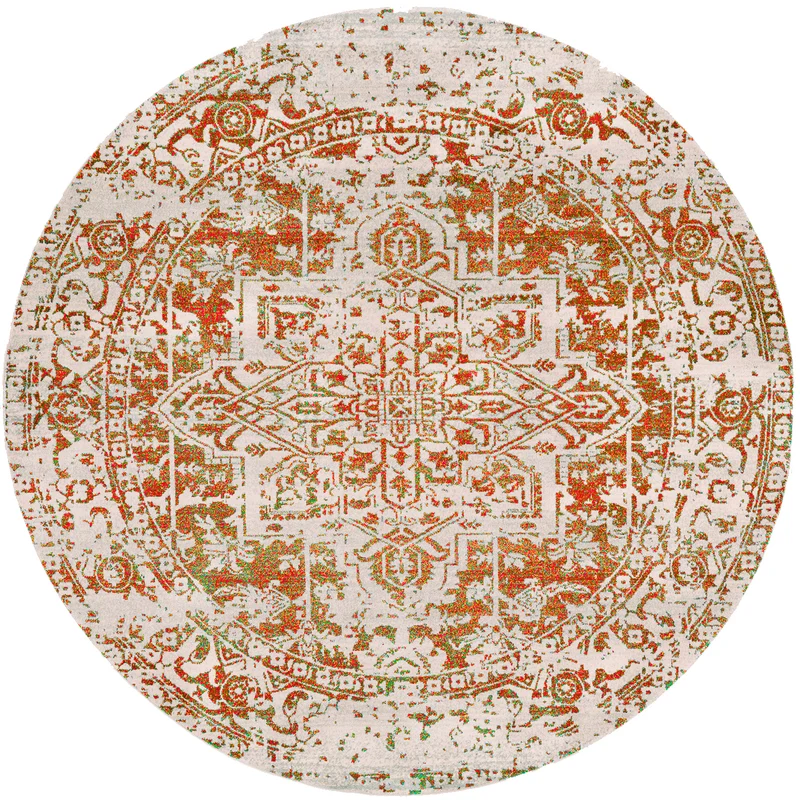 Tapis Rond Vintage Oriental Orange/Blanc Rond Syracusa