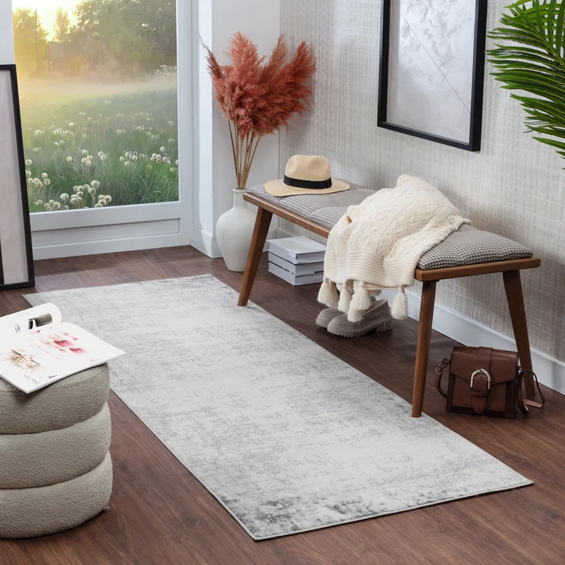 Tapis de Couloir Abstrait Utrecht Moderne Blanc/Gris