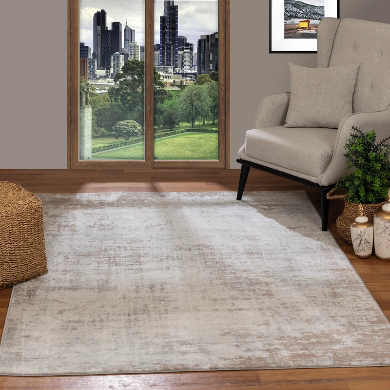 Tapis Abstrait Moderne Wamba Beige/Blanc