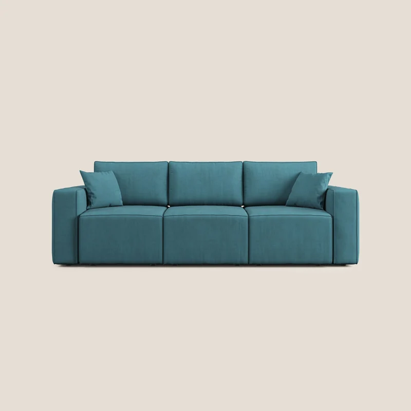 Morfeo Canapé avec 3 assises extractibles en tissu doux imperméable T02 bleu ciel