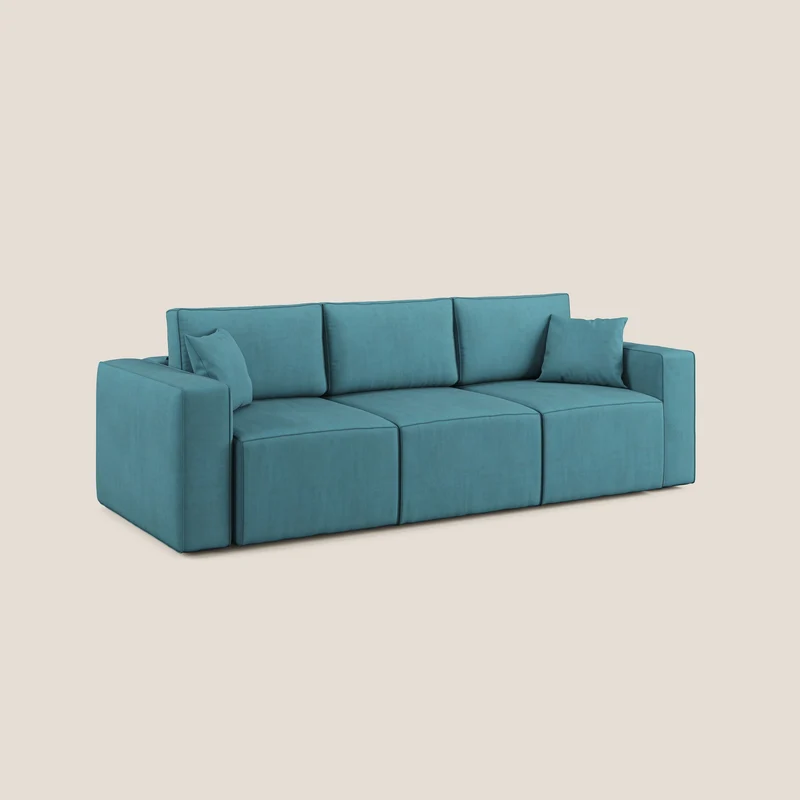 Morfeo Canapé avec 3 assises extractibles en tissu doux imperméable T02 bleu ciel