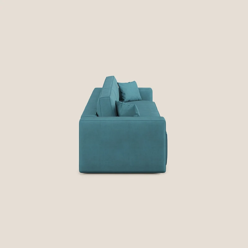 Morfeo Canapé avec 3 assises extractibles en tissu doux imperméable T02 bleu ciel