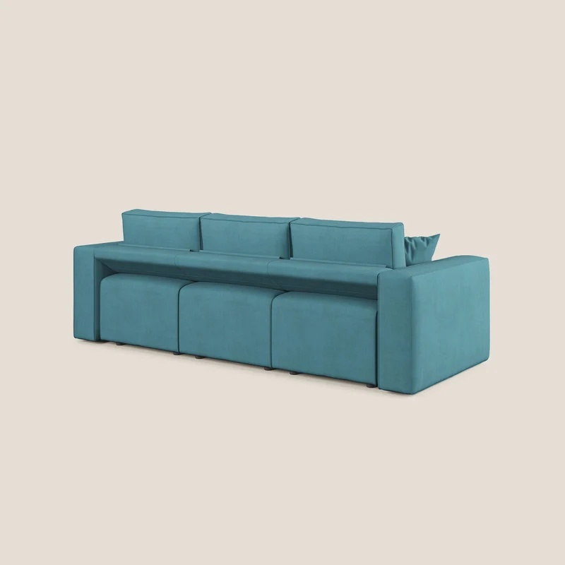 Morfeo Canapé avec 3 assises extractibles en tissu doux imperméable T02 bleu ciel