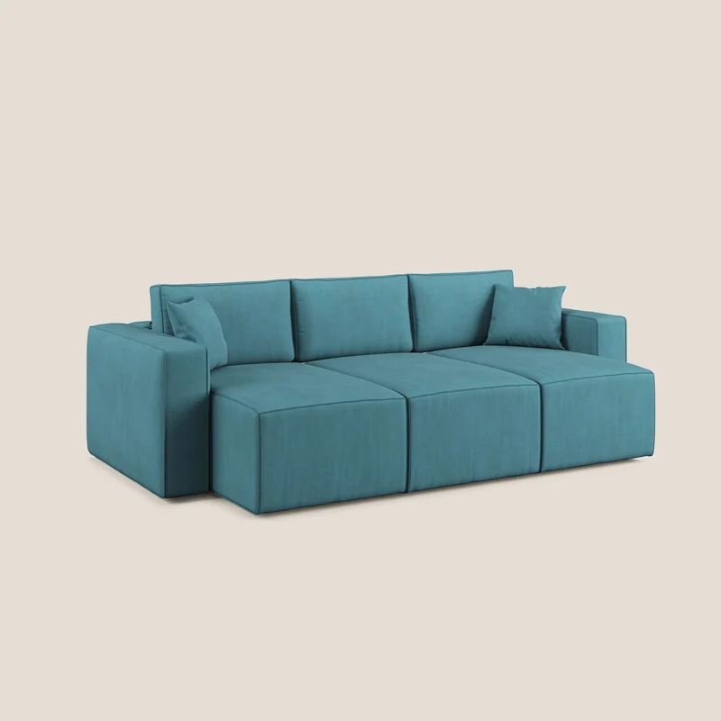 Morfeo Canapé avec 3 assises extractibles en tissu doux imperméable T02 bleu ciel