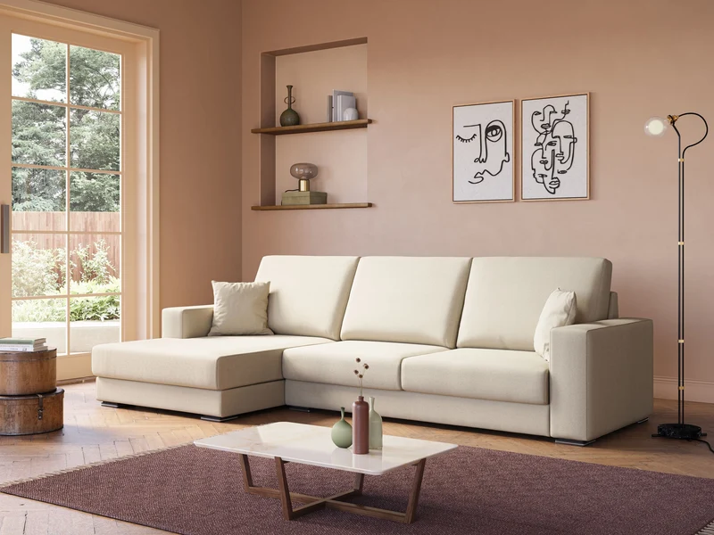Marte canapé d'angle en tissu détachable et imperméable T08 jaune