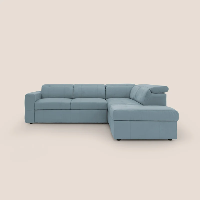 Kronos Canapé d'angle avec extractible et pouf coffre en micorfibre imperméable T11 sucre glace