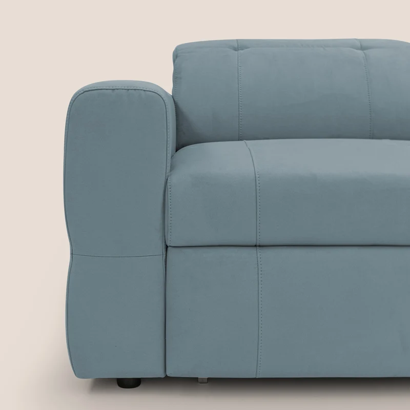 Kronos Canapé d'angle avec extractible et pouf coffre en micorfibre imperméable T11 sucre glace