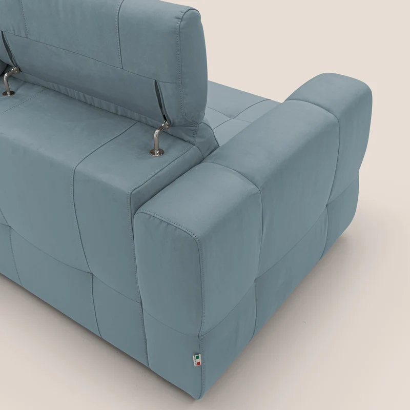 Kronos Canapé d'angle avec extractible et pouf coffre en micorfibre imperméable T11 sucre glace