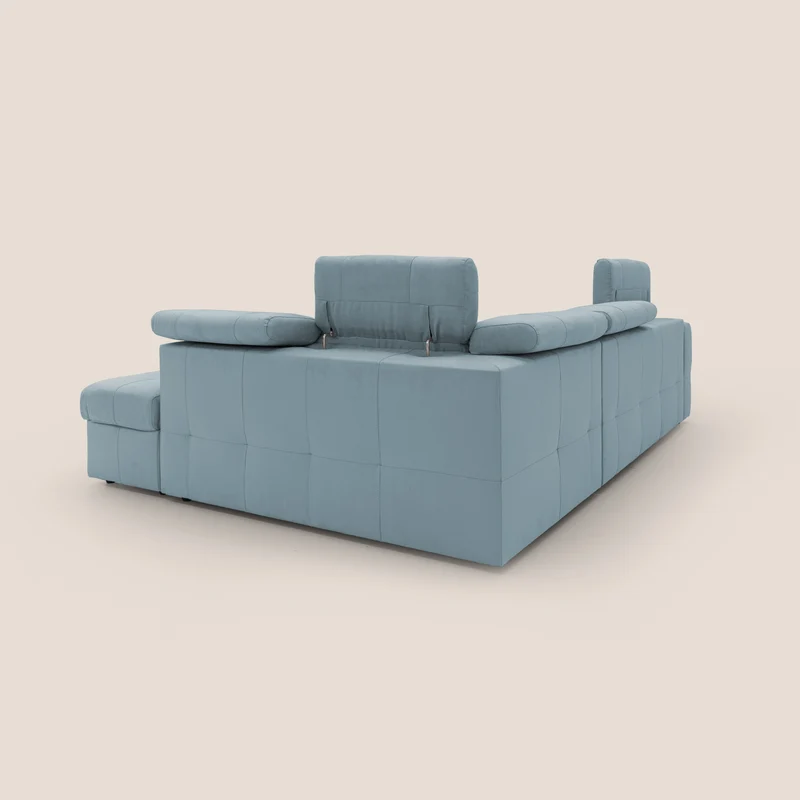 Kronos Canapé d'angle avec extractible et pouf coffre en micorfibre imperméable T11 sucre glace