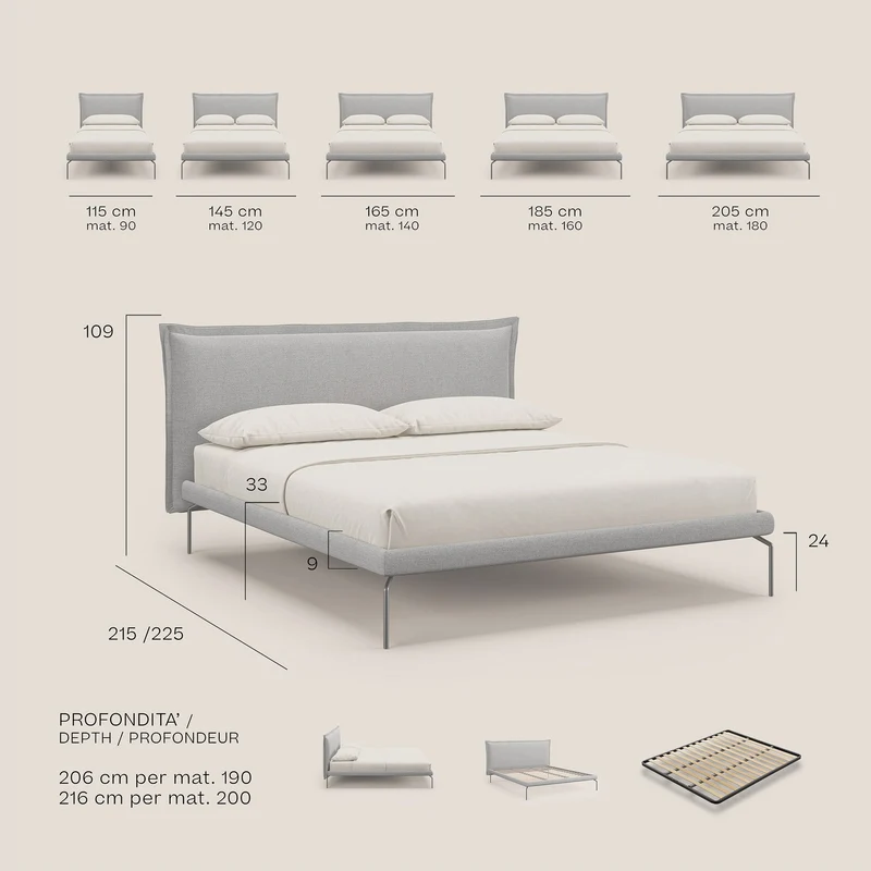 Eric lit rembourré au design minimaliste en tissu imperméable T14 crème
