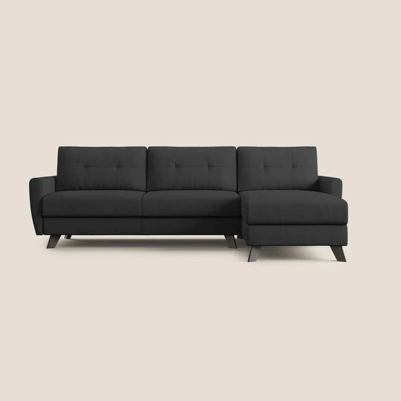 Callisto Canapé d'angle convertible en tissu doux imperméable T02 noir