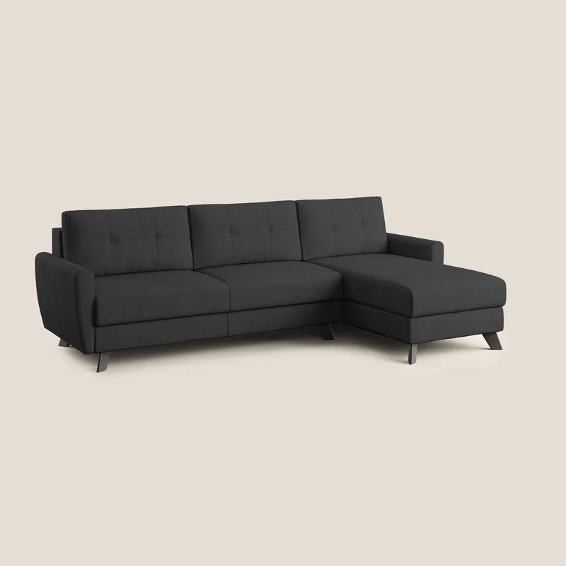 Callisto Canapé d'angle convertible en tissu doux imperméable T02 noir