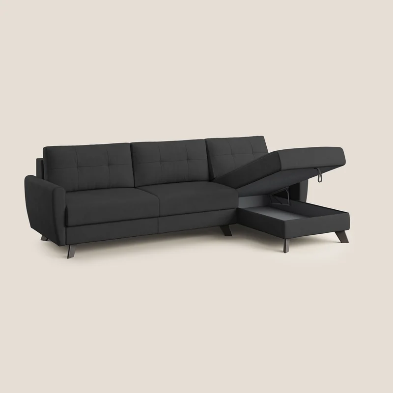 Callisto Canapé d'angle convertible en tissu doux imperméable T02 noir