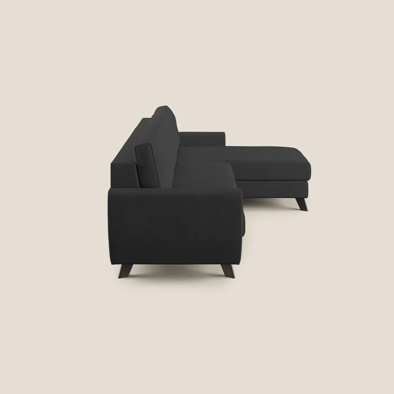 Callisto Canapé d'angle convertible en tissu doux imperméable T02 noir