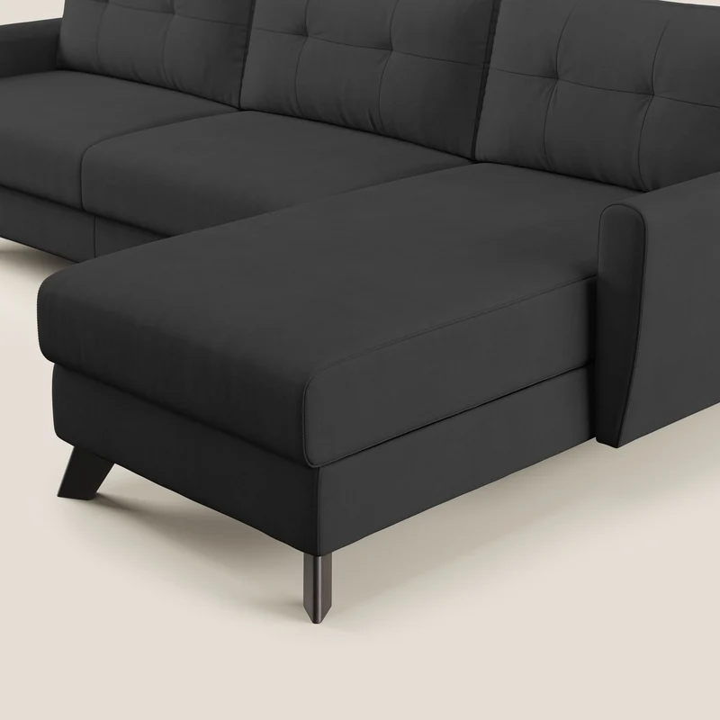 Callisto Canapé d'angle convertible en tissu doux imperméable T02 noir