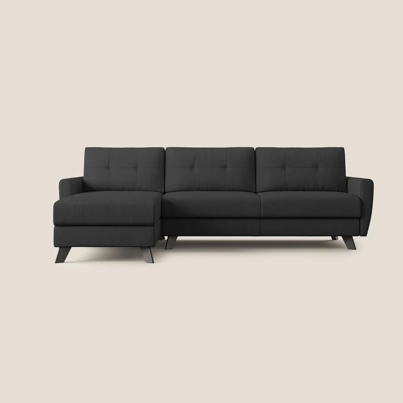 Callisto Canapé d'angle convertible en tissu doux imperméable T02 noir