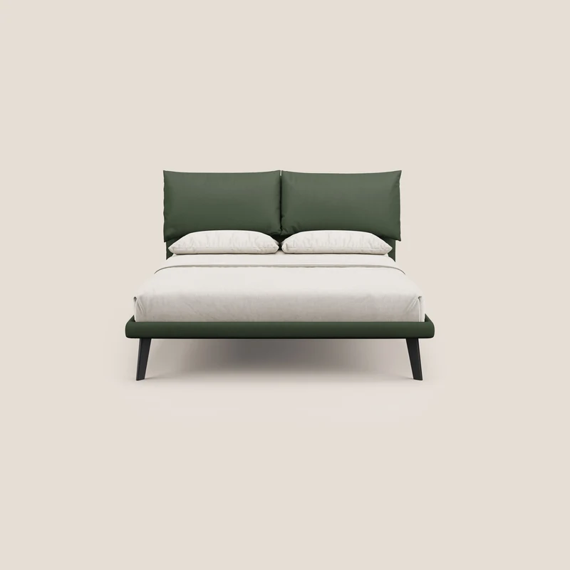 Astrid lit rembourré avec pieds en bois en microfibre détachable T11 vert