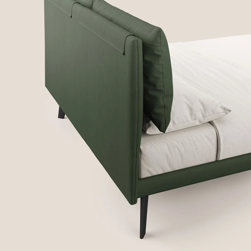 Astrid lit rembourré avec pieds en bois en microfibre détachable T11 vert