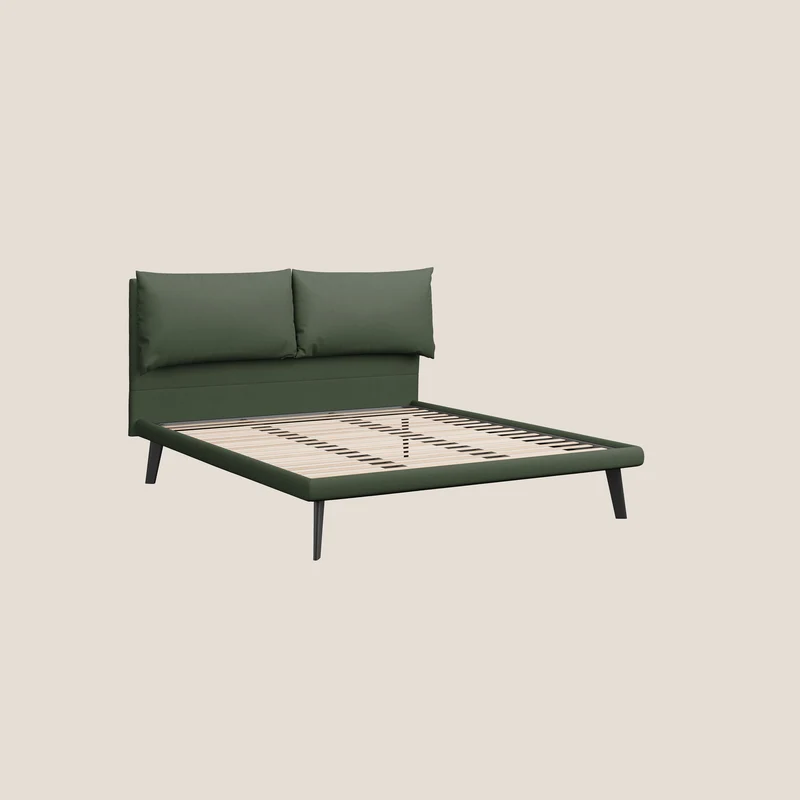 Astrid lit rembourré avec pieds en bois en microfibre détachable T11 vert
