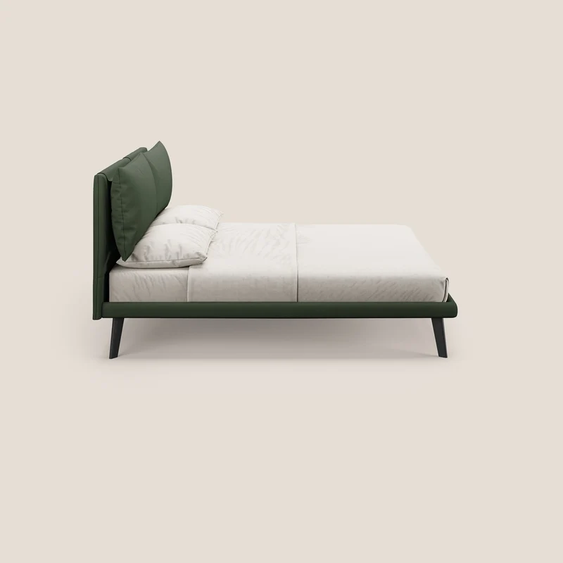 Astrid lit rembourré avec pieds en bois en microfibre détachable T11 vert