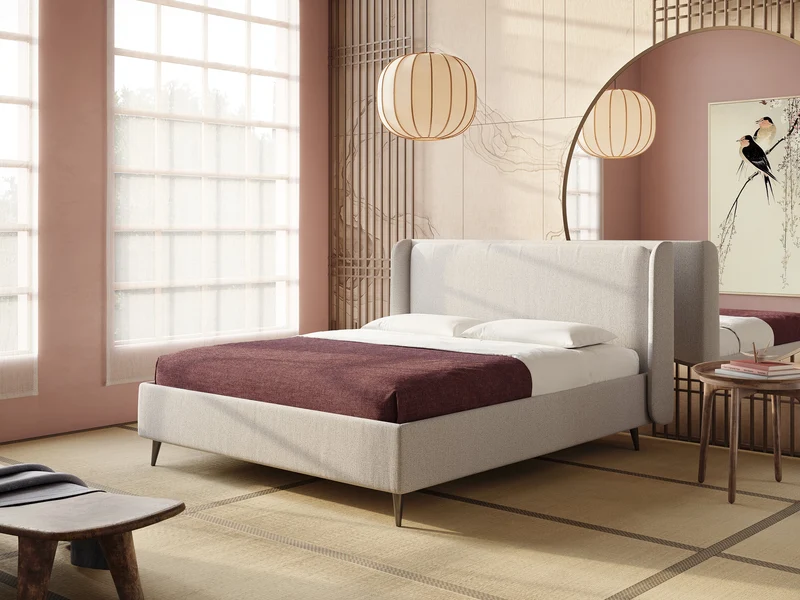 Nadine lit coffre de design et confort italien en tissu imperméable T19 crème