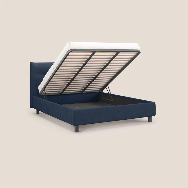 Liam lit coffre avec tête de lit capitonnée en tissu détachable T17 bleu
