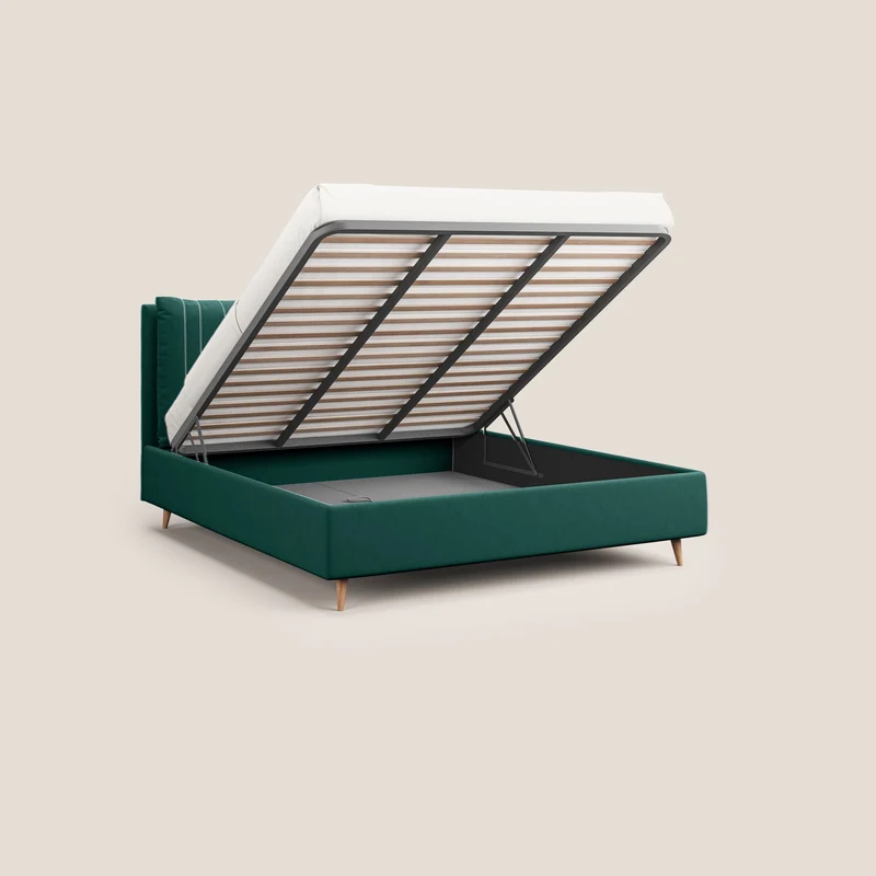 Nathan lit coffre avec coussins réglables et poches en microfibre velours imperméable T09 vert