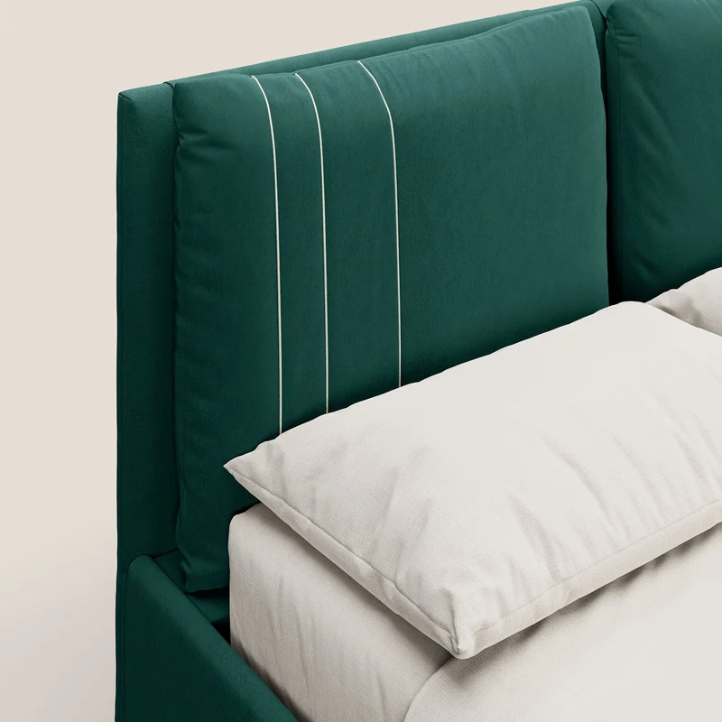 Nathan lit coffre avec coussins réglables et poches en microfibre velours imperméable T09 vert