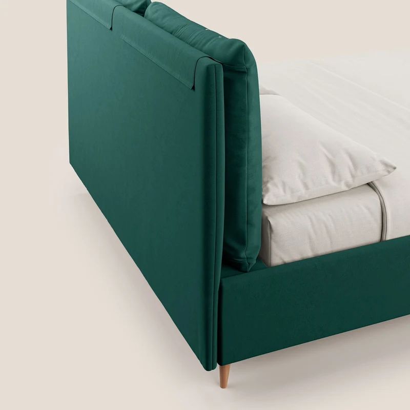 Nathan lit coffre avec coussins réglables et poches en microfibre velours imperméable T09 vert