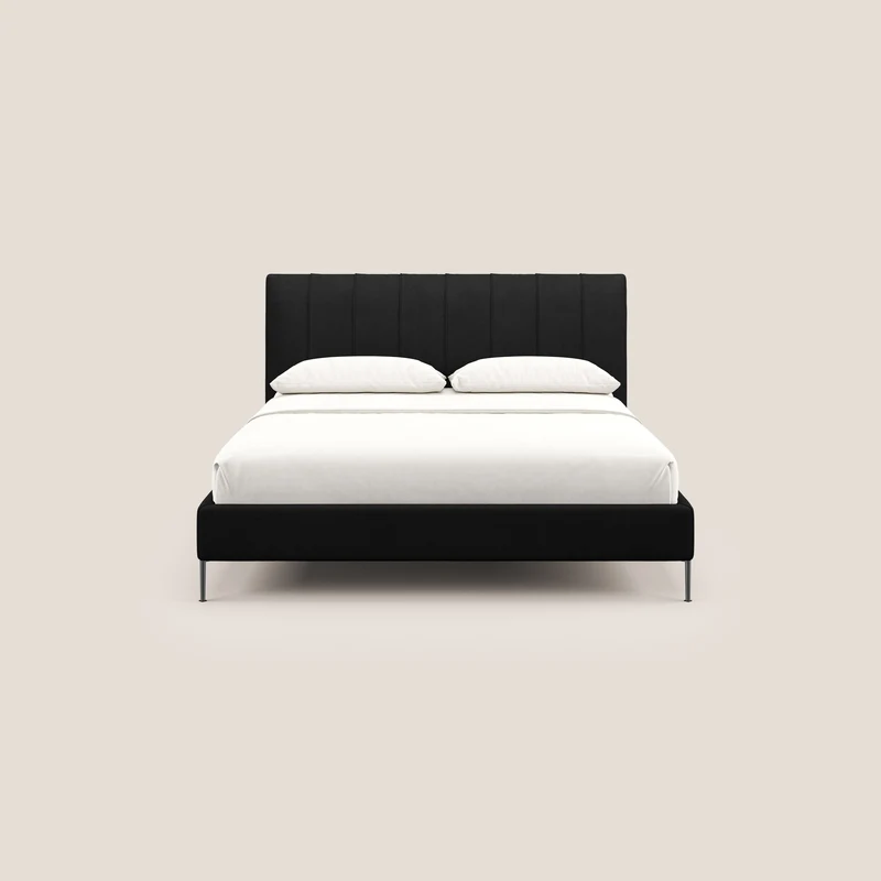 Calliope lit rembourré aux pieds hauts complètement déhoussable en tissu détachable T17 noir