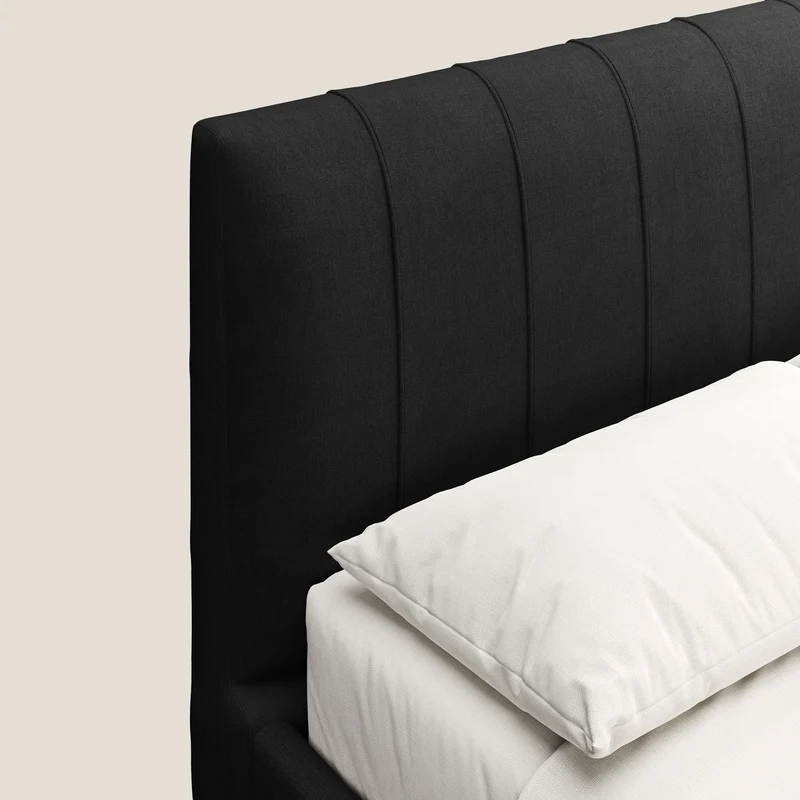 Calliope lit rembourré aux pieds hauts complètement déhoussable en tissu détachable T17 noir