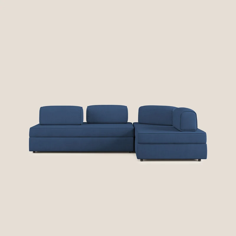 Liberty Canapé d'angle avec pouf extractible et dossiers amovibles en tissu doux imperméable T02 bleu