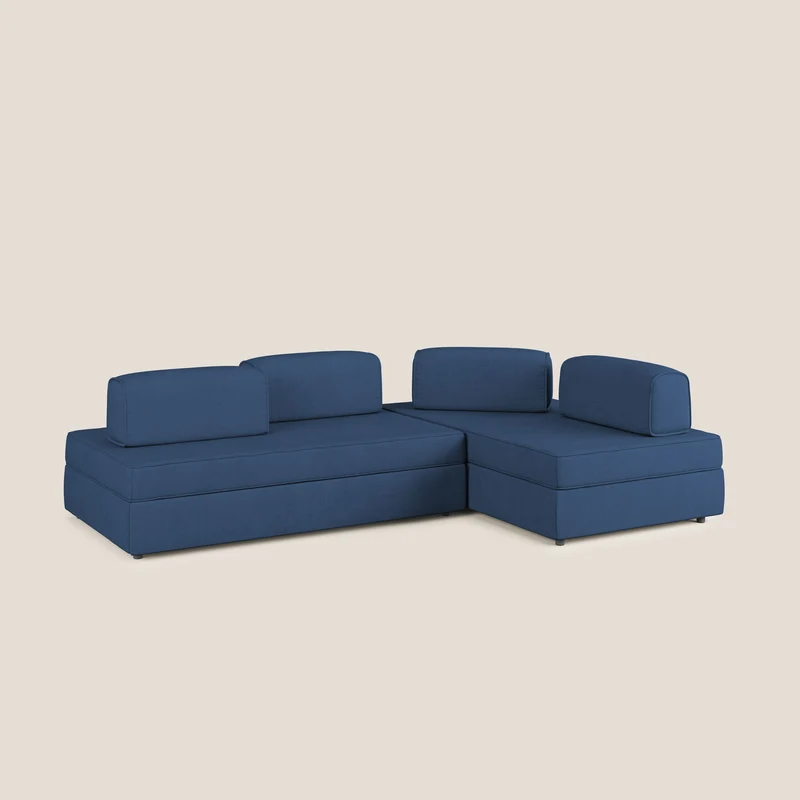 Liberty Canapé d'angle avec pouf extractible et dossiers amovibles en tissu doux imperméable T02 bleu