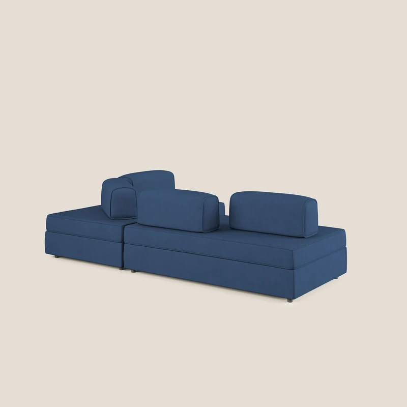 Liberty Canapé d'angle avec pouf extractible et dossiers amovibles en tissu doux imperméable T02 bleu