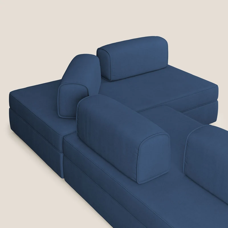 Liberty Canapé d'angle avec pouf extractible et dossiers amovibles en tissu doux imperméable T02 bleu