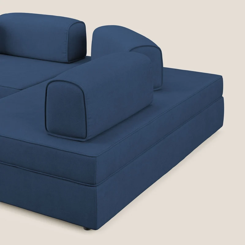 Liberty Canapé d'angle avec pouf extractible et dossiers amovibles en tissu doux imperméable T02 bleu