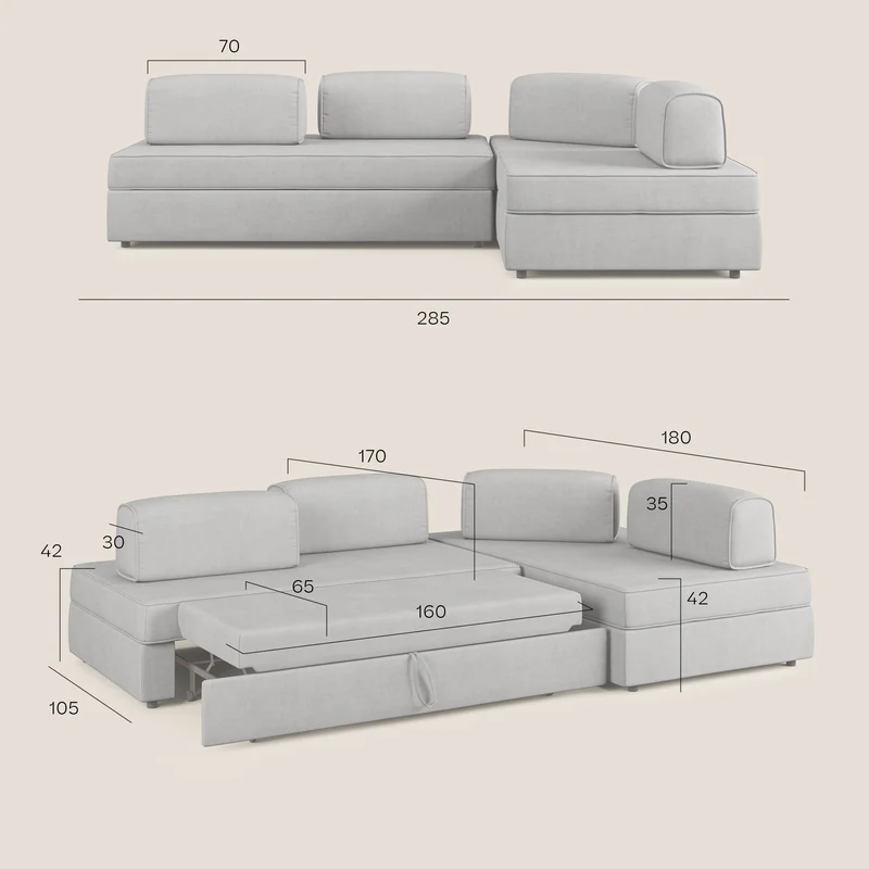 Liberty Canapé d'angle avec pouf extractible et dossiers amovibles en tissu doux imperméable T02 bleu
