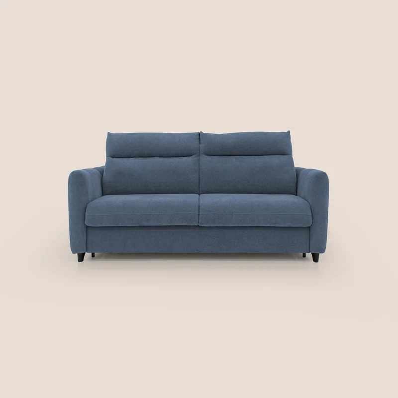 Peonia canapé convertible scandinave avec matelas H 18cm et dossier haut en bouclette imperméable T07 bleu