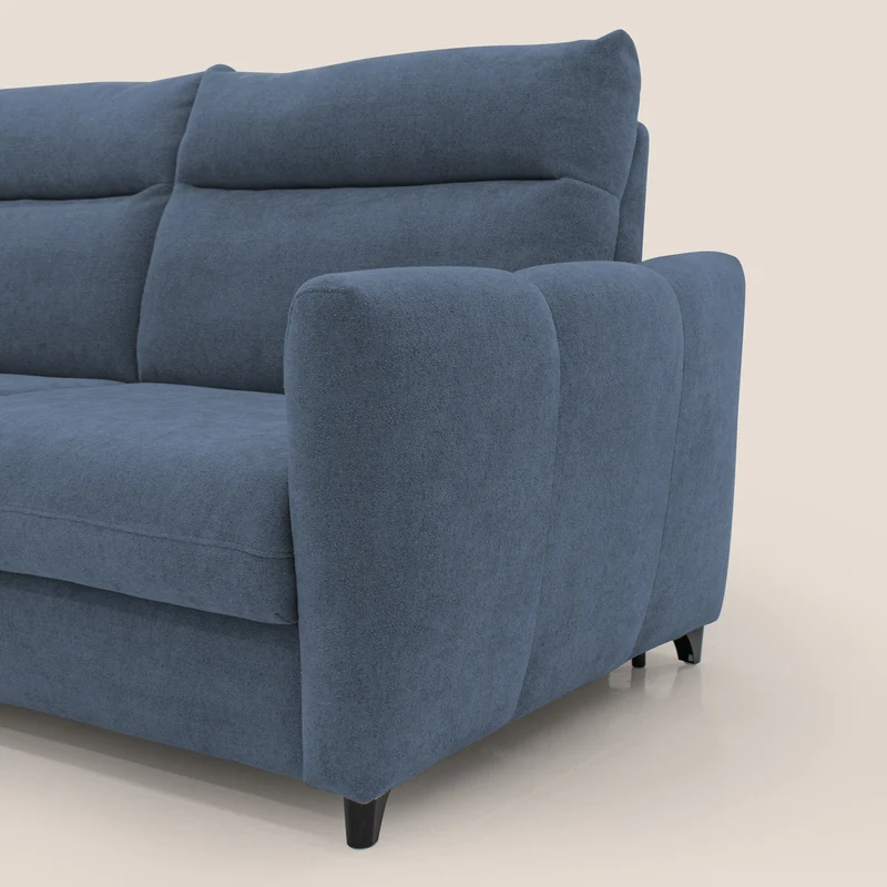 Peonia canapé convertible scandinave avec matelas H 18cm et dossier haut en bouclette imperméable T07 bleu