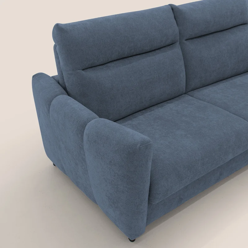 Peonia canapé convertible scandinave avec matelas H 18cm et dossier haut en bouclette imperméable T07 bleu